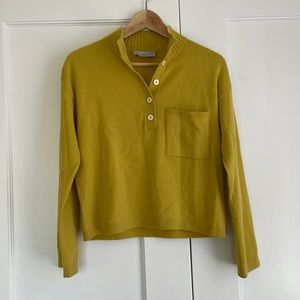Everlane Cashmere Button Mockneck Sweater, Yellow - Size S